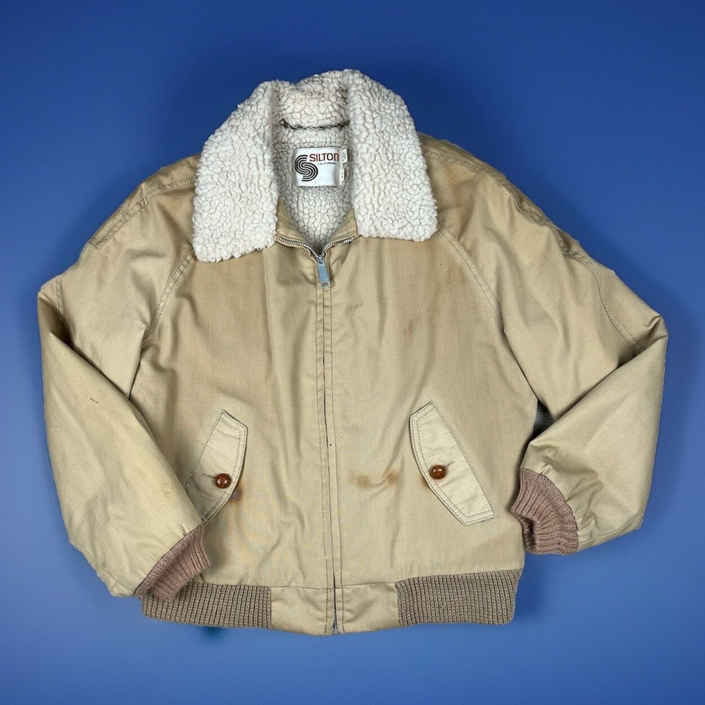 Vintage Sherpa Jacket Adult Size 40 / Medium Bomber Beige SILTON Pilot Lined